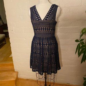 BCBG lace cut navy dress
